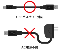 USBバスパワー対応。AC電源不要。