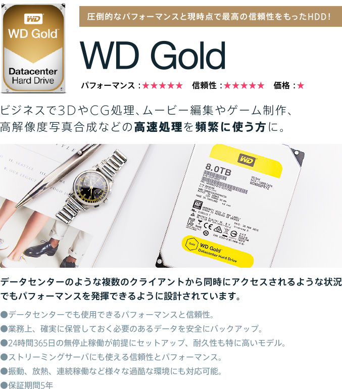 圧倒的なパフォーマンスと現時点で最高の信頼性をもったHDD! WD Gold