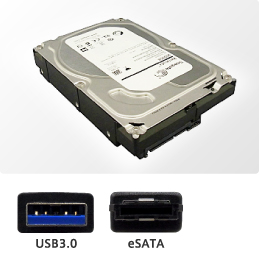 高速な内蔵ドライブ、USB3.0＆eSATA搭載