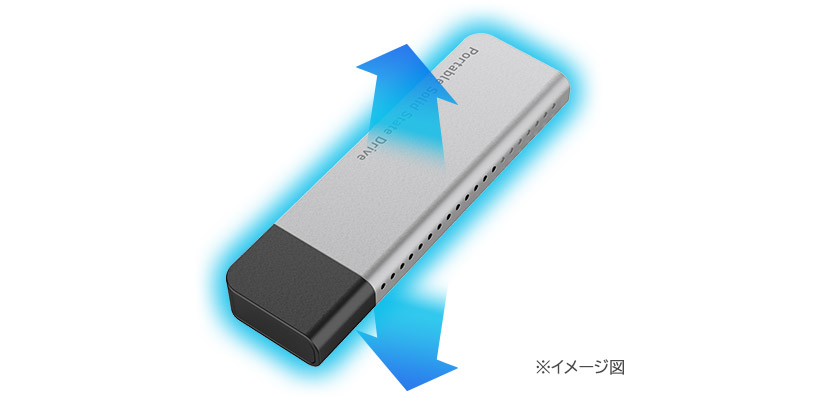 SSDの熱を逃がすメタル筐体＆排熱構造